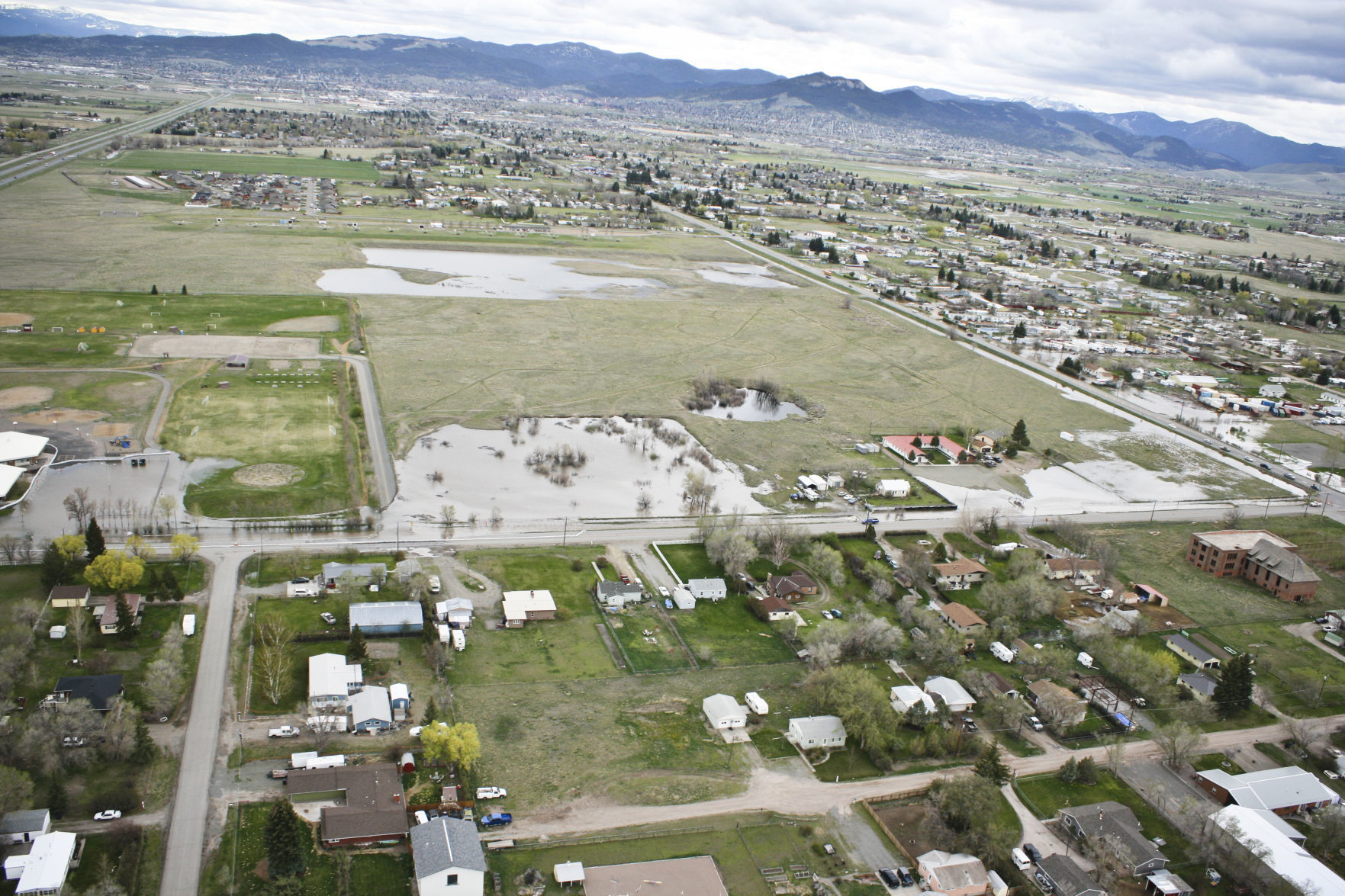 An aerial view of flooding near Helena